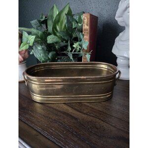 Vintage Hosley Int Solid Brass Oval Planter 9.75" Handcrafted India Patina